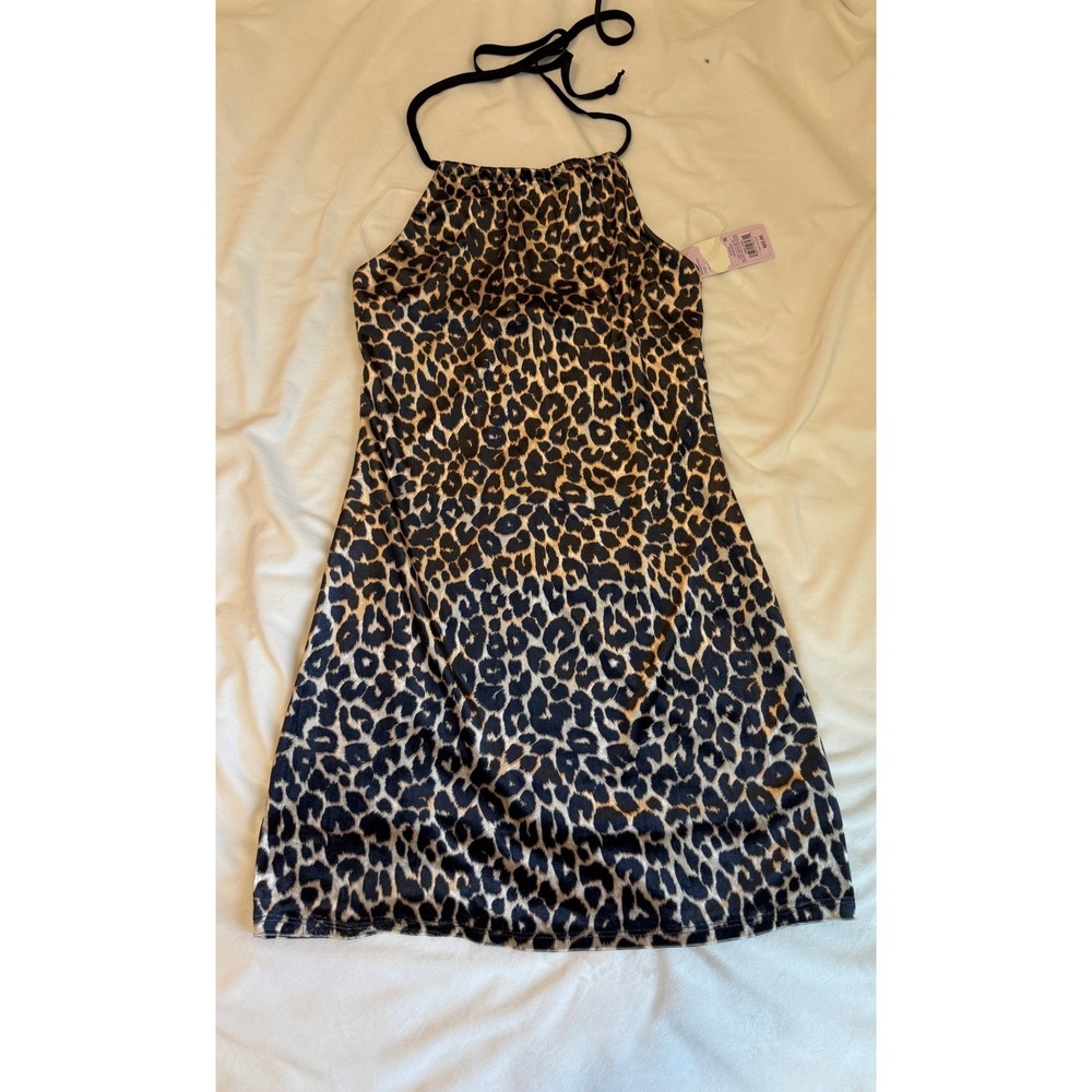 Wild Fable Leopard Print Halter Dress Black Tan Mini S